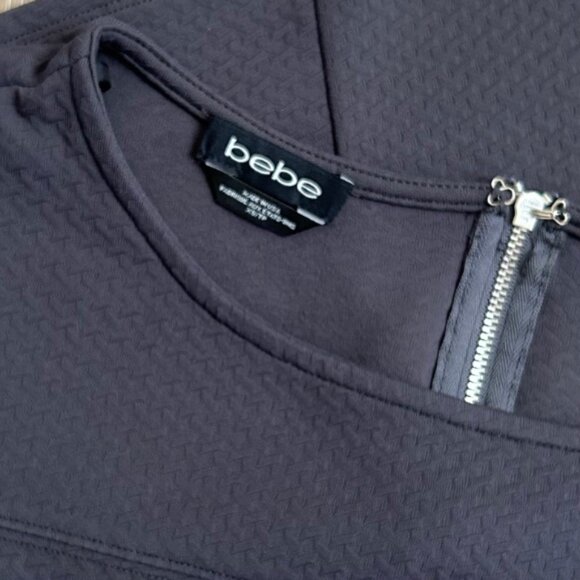 Bebe Charcoal Textured Knit Crop Top Zipper Back Stretch Short Sleeve Size XS - Picture 2 of 6